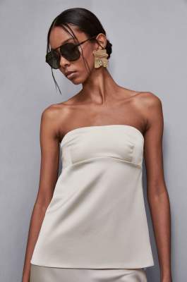Haut bandeau ajusté en satin, Beige, Patrizia Pepe