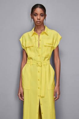 Midi Hemdblusenkleid, Gelb, Patrizia Pepe