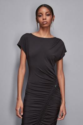 Midi dress with ruffling, Black, Patrizia Pepe