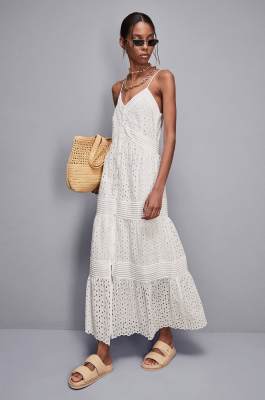 Long shirt dress in broderie anglaise, White, Patrizia Pepe