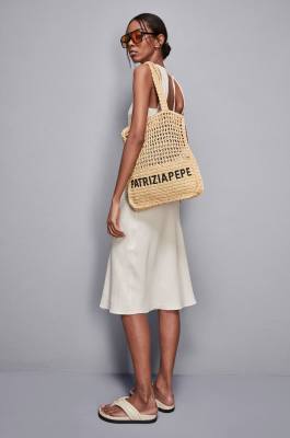 Vertical woven shopping bag, Beige, Patrizia Pepe