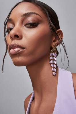 Brass pendant earrings with fringes, Purple, Patrizia Pepe