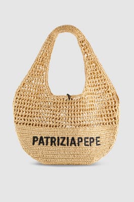 Woven hobo bag with embroidery, Beige, Patrizia Pepe