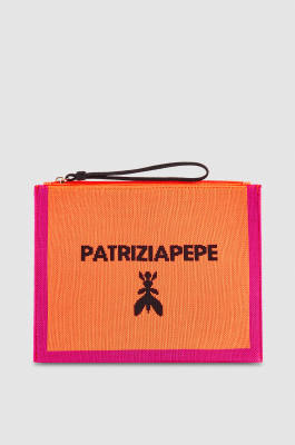 Medium fabric clutch bag with zipper, Pink, Patrizia Pepe