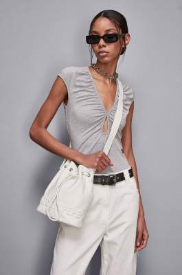 (IM)PERFECTION leather bucket bag medium, White, Patrizia Pepe