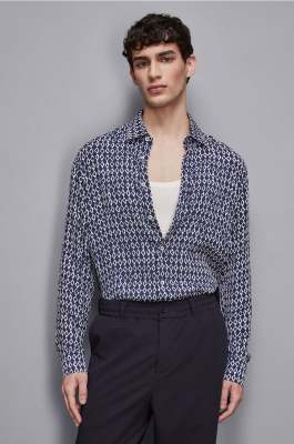 Soft twill viscose shirt, Blue, White, Patrizia Pepe