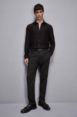 Jacquard-Hemd aus Viskose-Twill, Schwarz, Patrizia Pepe