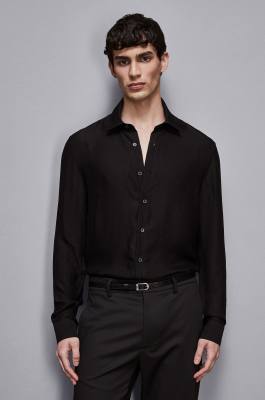 Jacquard-Hemd aus Viskose-Twill, Schwarz, Patrizia Pepe