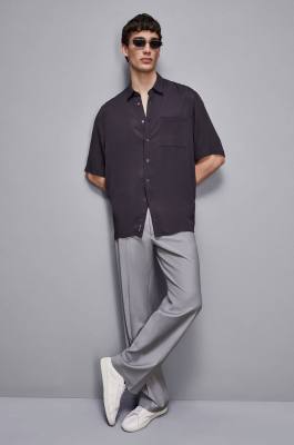 Kurzärmeliges Hemd aus Viskose-Twill, Blau, Patrizia Pepe
