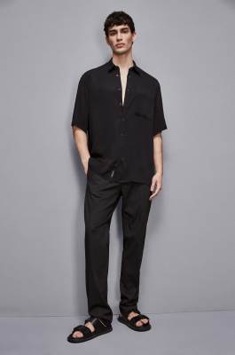 Short sleeve shirt in viscose twill, Black, Patrizia Pepe