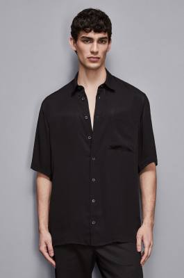 Short sleeve shirt in viscose twill, Black, Patrizia Pepe