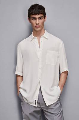 Short sleeve shirt in viscose twill, White, Patrizia Pepe