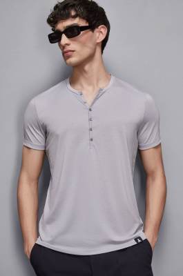 Cotton t-shirt with buttons, Grey, Patrizia Pepe