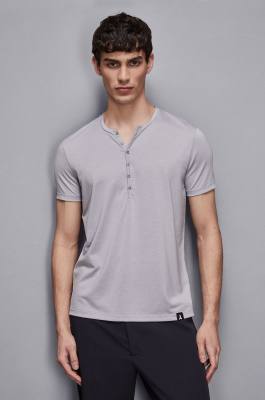 Cotton t-shirt with buttons, Grey, Patrizia Pepe