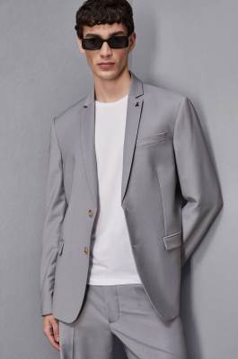 Single-breasted jacket in cool wool, Grey, Patrizia Pepe