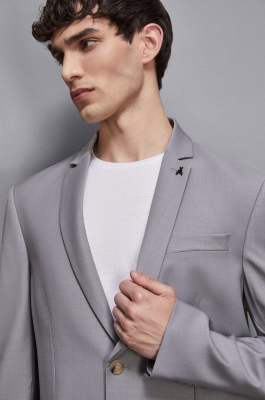 Single-breasted jacket in cool wool, Grey, Patrizia Pepe