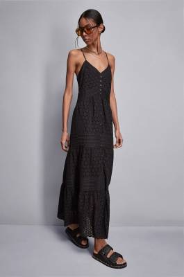 Langes Hemdblusenkleid aus Sankt Gallener Spitze, Schwarz, Patrizia Pepe