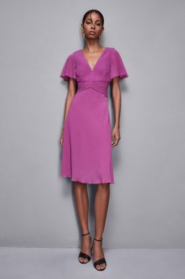 Kurzärmeliges Midikleid mit Falten Essential, Violett, Patrizia Pepe