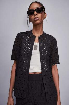 Short sleeve shirt in broderie anglaise, Black, Patrizia Pepe