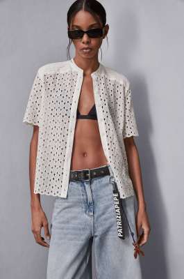 Short sleeve shirt in broderie anglaise, White, Patrizia Pepe