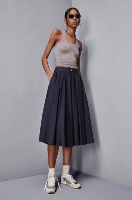 Gonna midi in popeline, Blu, Patrizia Pepe