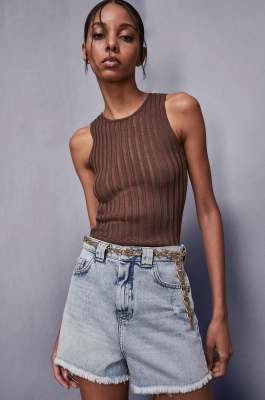 Geripptes Slim Fit-Top, Braun, Patrizia Pepe
