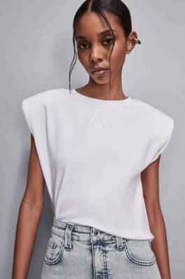 Sleeveless t-shirt with padded shoulder straps, White, Patrizia Pepe