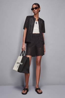 Regular fit broderie anglaise Bermuda shorts, Black, Patrizia Pepe