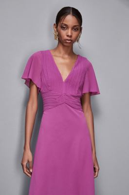 Kurzärmeliges Midikleid mit Falten Essential, Violett, Patrizia Pepe