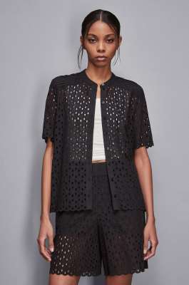 Short sleeve shirt in broderie anglaise, Black, Patrizia Pepe