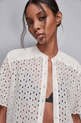 Short sleeve shirt in broderie anglaise, White, Patrizia Pepe