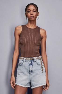 Geripptes Slim Fit-Top, Braun, Patrizia Pepe