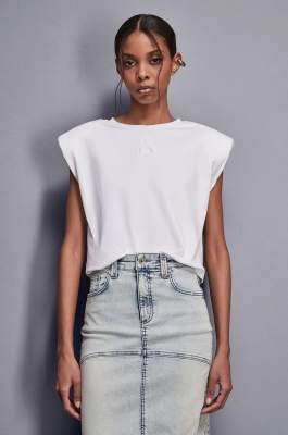 Sleeveless t-shirt with padded shoulder straps, White, Patrizia Pepe