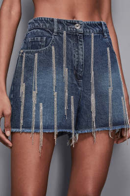 Short denim avec strass, Bleu Ciel, Patrizia Pepe