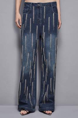 Denim pants with rhinestones, Light Blue, Patrizia Pepe