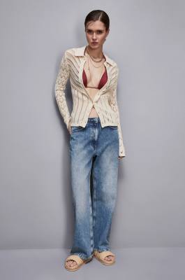 Frayed denim tencel pants, Blue, Denim