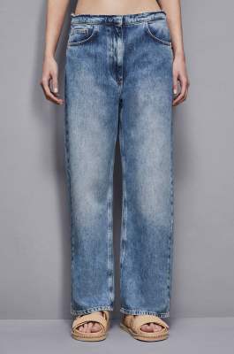 Frayed denim tencel pants, Blue, Denim