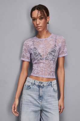 Stretch lace jersey top, Purple, Patrizia Pepe