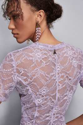 Stretch lace jersey top, Purple, Patrizia Pepe