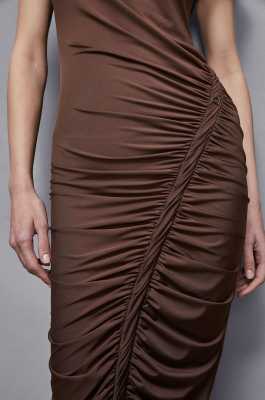 Midikleid mit Raffung, Braun, Patrizia Pepe