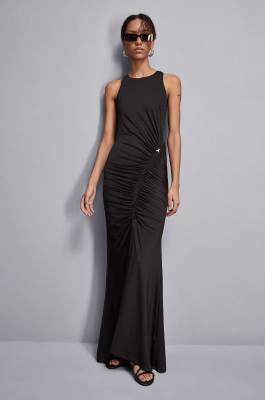 Langes Kleid mit Raffung, Schwarz, Patrizia Pepe