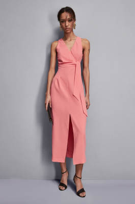 Langes Kleid mit Krepp-Schärpe, Rosa, Patrizia Pepe