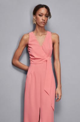 Langes Kleid mit Krepp-Schärpe, Rosa, Patrizia Pepe