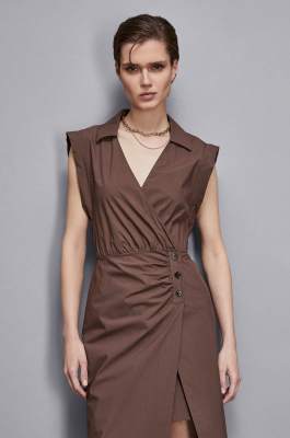 Cotton wrap dress, Brown, Patrizia Pepe