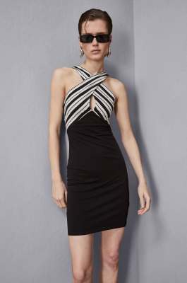Mini dress with crossover neckline, Black, White, Patrizia Pepe