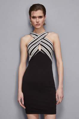 Mini dress with crossover neckline, Black, White, Patrizia Pepe
