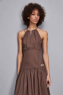 Poplin ankle-length dress, Brown, Patrizia Pepe