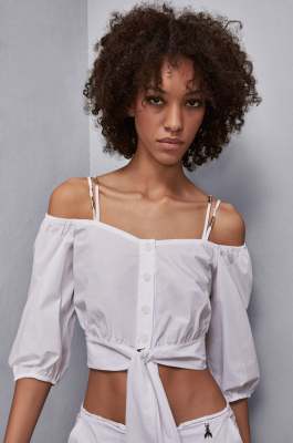 Cotton blend shirt with knot, White, Patrizia Pepe
