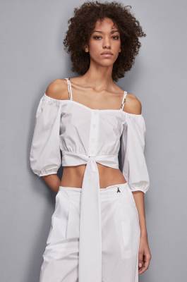 Cotton blend shirt with knot, White, Patrizia Pepe