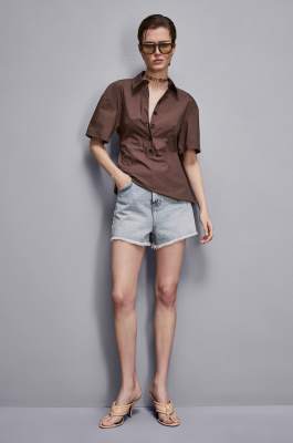 Cotton blend polo shirt tunic, Brown, Patrizia Pepe